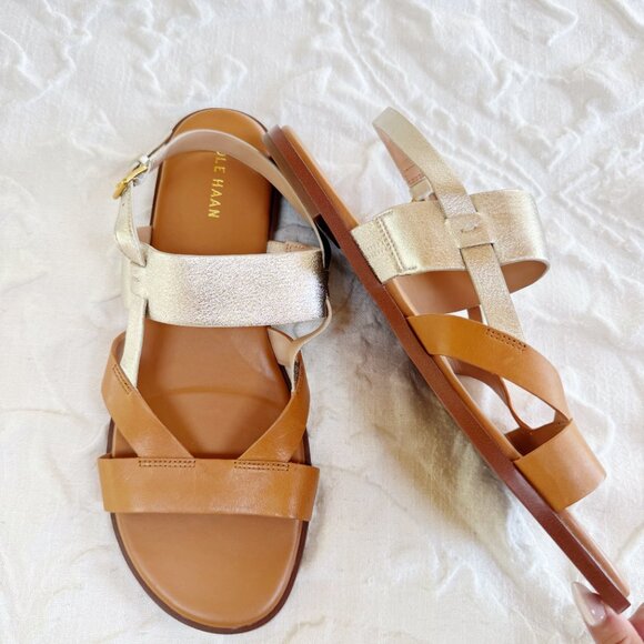 Cole Haan Metallic Gold and Tan Sandals - Picture 4 of 8